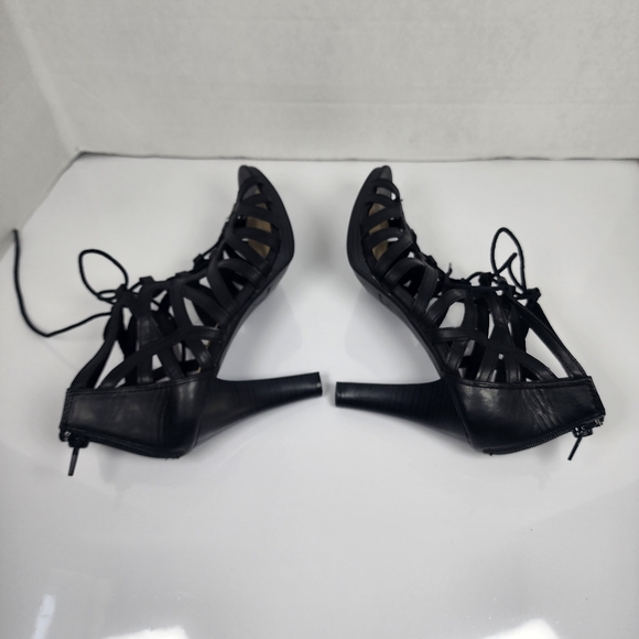 Me Too Black Women Strappy Laced Blocked Heels Size 10 - Picture 9 of 13